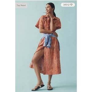 Anthropologie The Tobie Button-Front Pleated Shirt Dress by Exquise Medium